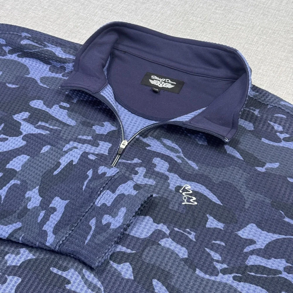 Straight Down Camouflage Golf 1/4 Zip Top Mens 2XL Blue Performance Long Sleeve